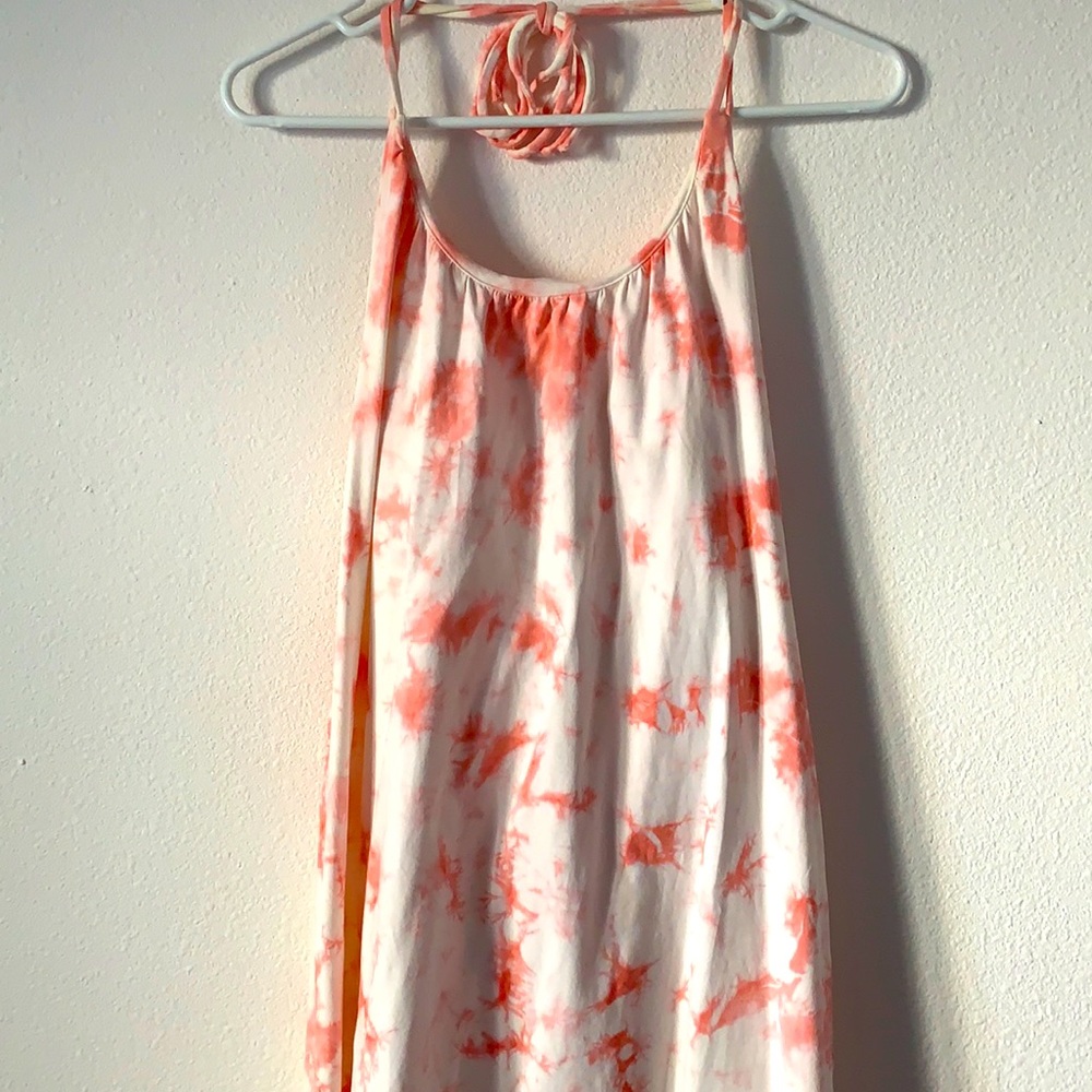 Pink and White Tie Dye Halter Top with Built in Bra